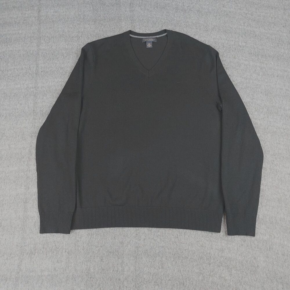 Banana Republic V-Neck Pullover Sweater Mens L Black 100% Extra Fine Merino Wool